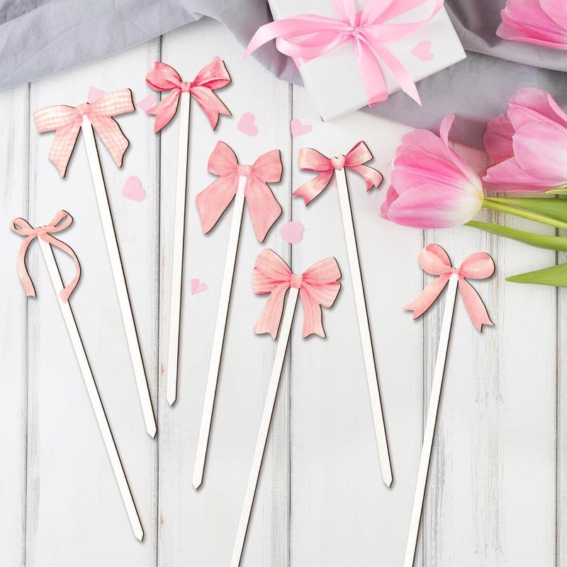 TICIAGA Pink Bow Wooden Picks - 14PCS Pink Bow Tie Double-Sided Wooden Decorative Pick for Home Cute Vase Filler Wooden Bow Tie Decorative Pick for Farmhouse Decor Bow Tie Theme Decorations for Home - Image 3